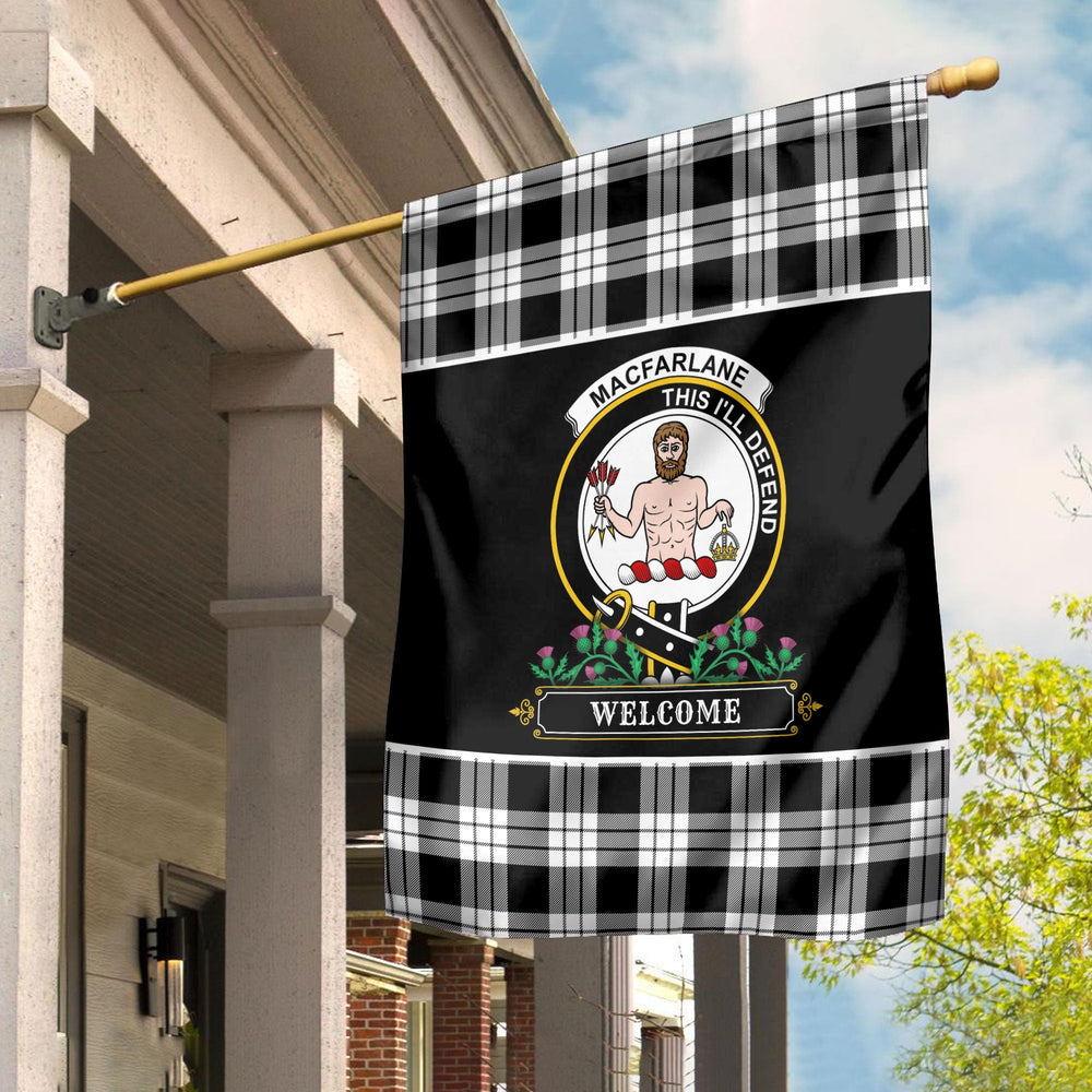 Clan MacFarlane Black _ White Tartan Crest Garden Flag  - Welcome  BB11 Clan MacFarlane Tartan Today   