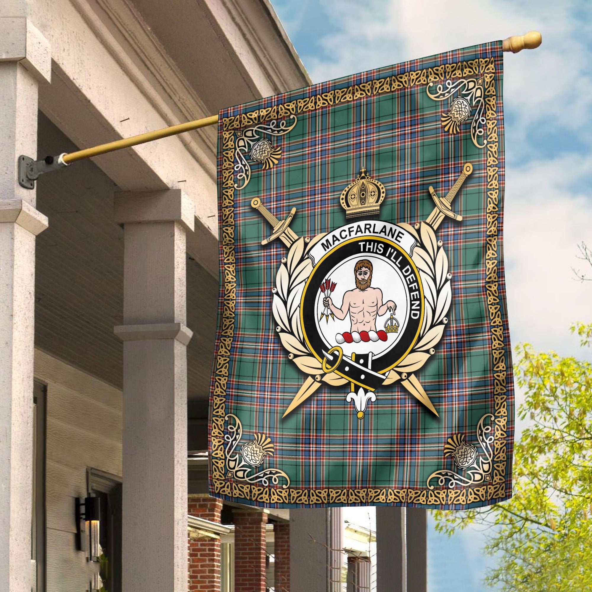 Clan MacFarlane Hunting Ancient Tartan Crest Garden Flag  - Celtic Thistle  FU81 Clan MacFarlane Tartan Today   