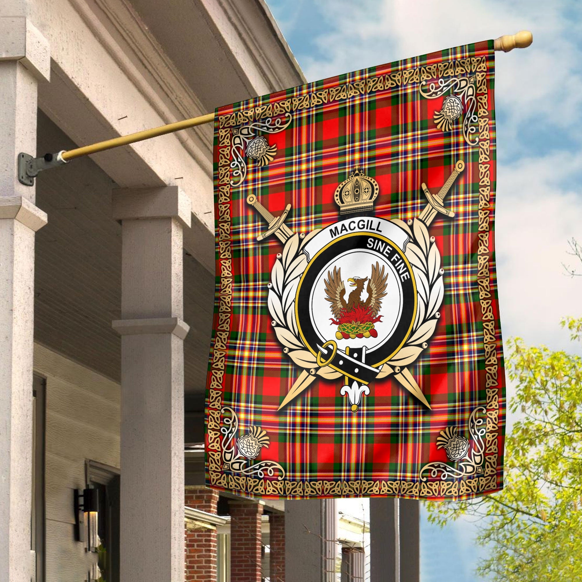 Clan MacGill Modern Tartan Crest Garden Flag  - Celtic Thistle  KW74 Clan MacGill Tartan Today   