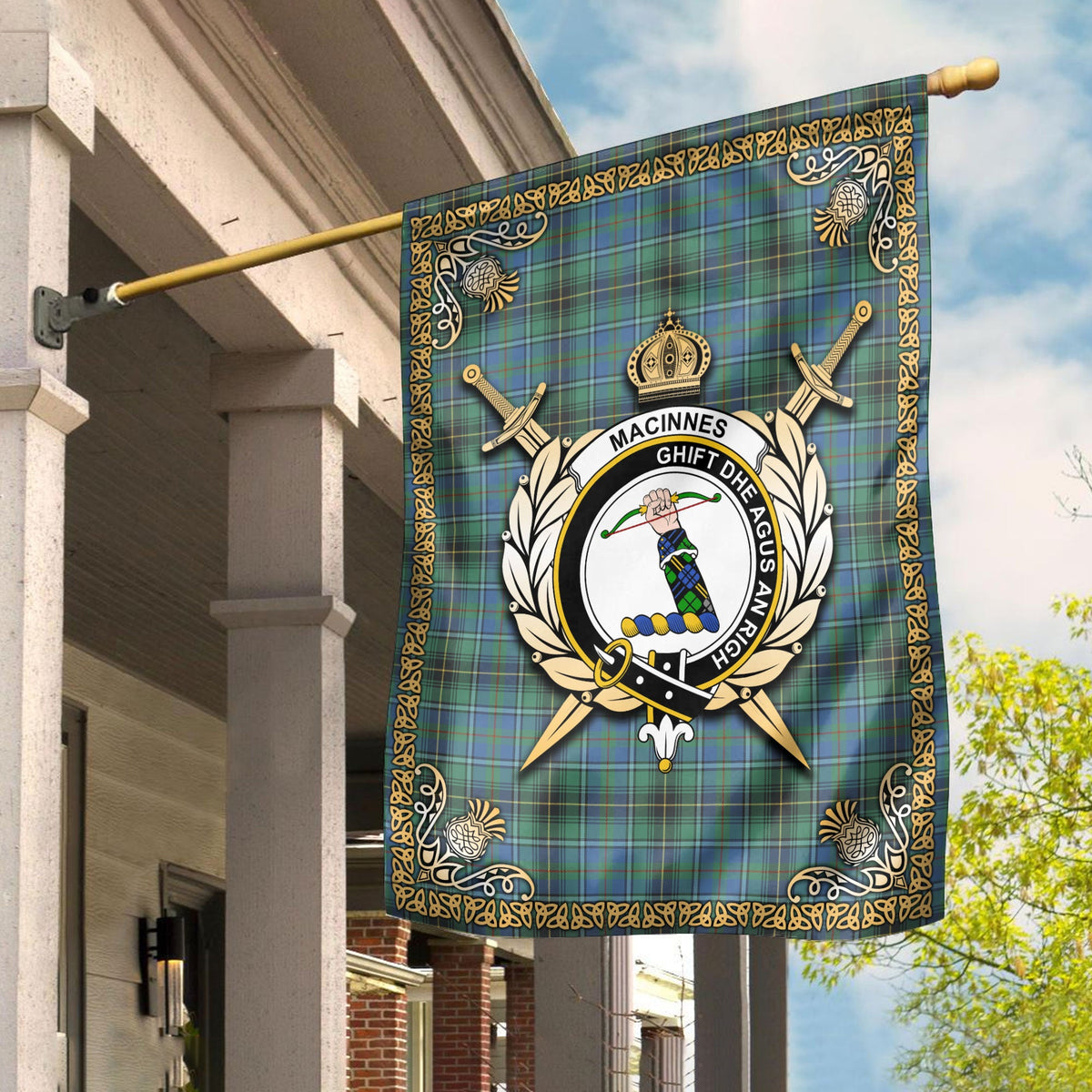Clan MacInnes Ancient Tartan Crest Garden Flag  - Celtic Thistle  GJ65 Clan MacInnes Tartan Today   