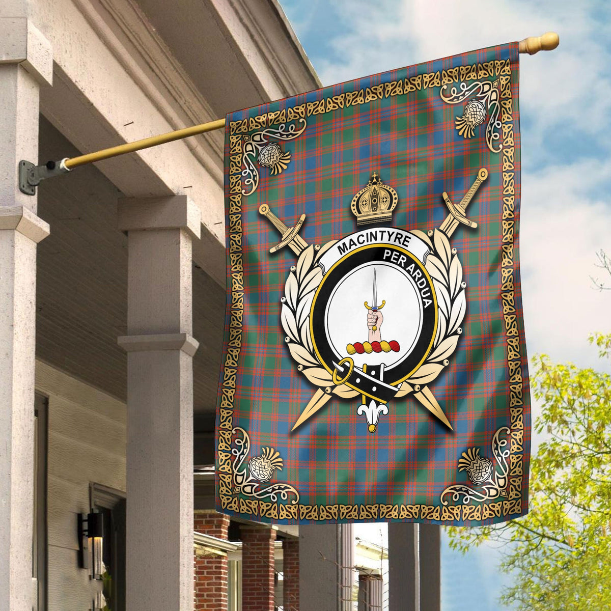Clan MacIntyre Ancient Tartan Crest Garden Flag  - Celtic Thistle  OT97 Clan MacIntyre Tartan Today   