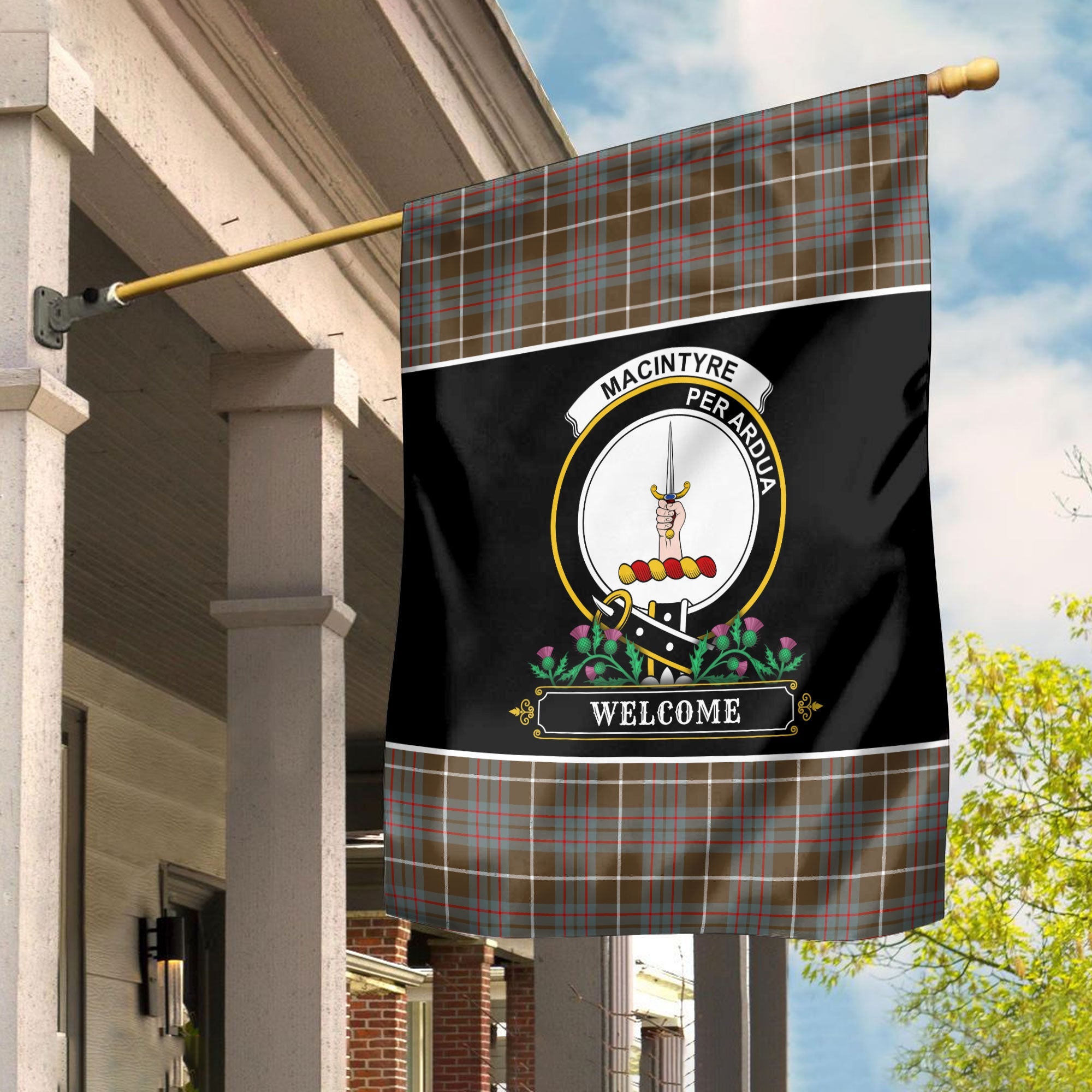 Clan MacIntyre Hunting Weathered Tartan Crest Garden Flag  - Welcome  OE82 Clan MacIntyre Tartan Today   