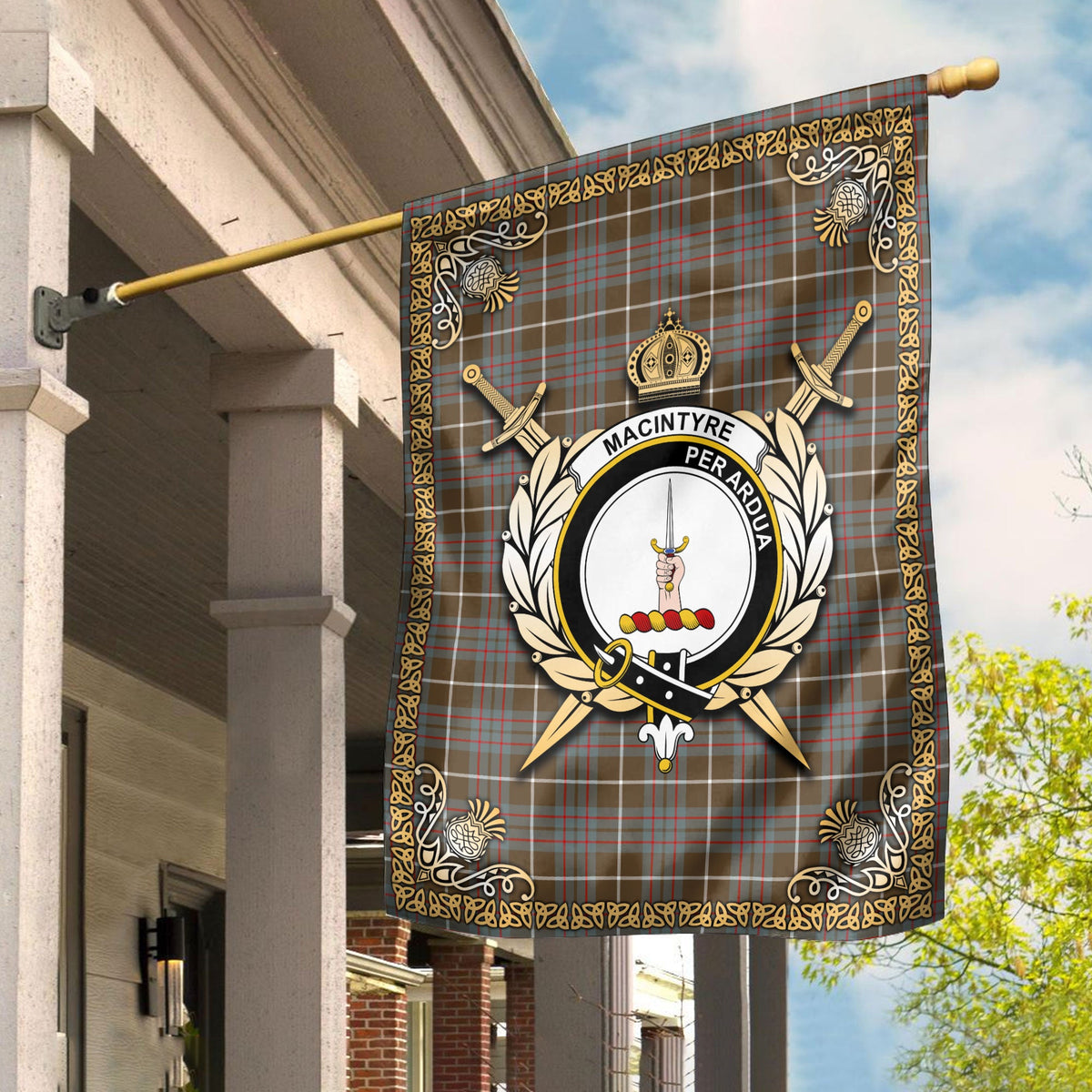 Clan MacIntyre Hunting Weathered Tartan Crest Garden Flag  - Celtic Thistle  XD83 Clan MacIntyre Tartan Today   
