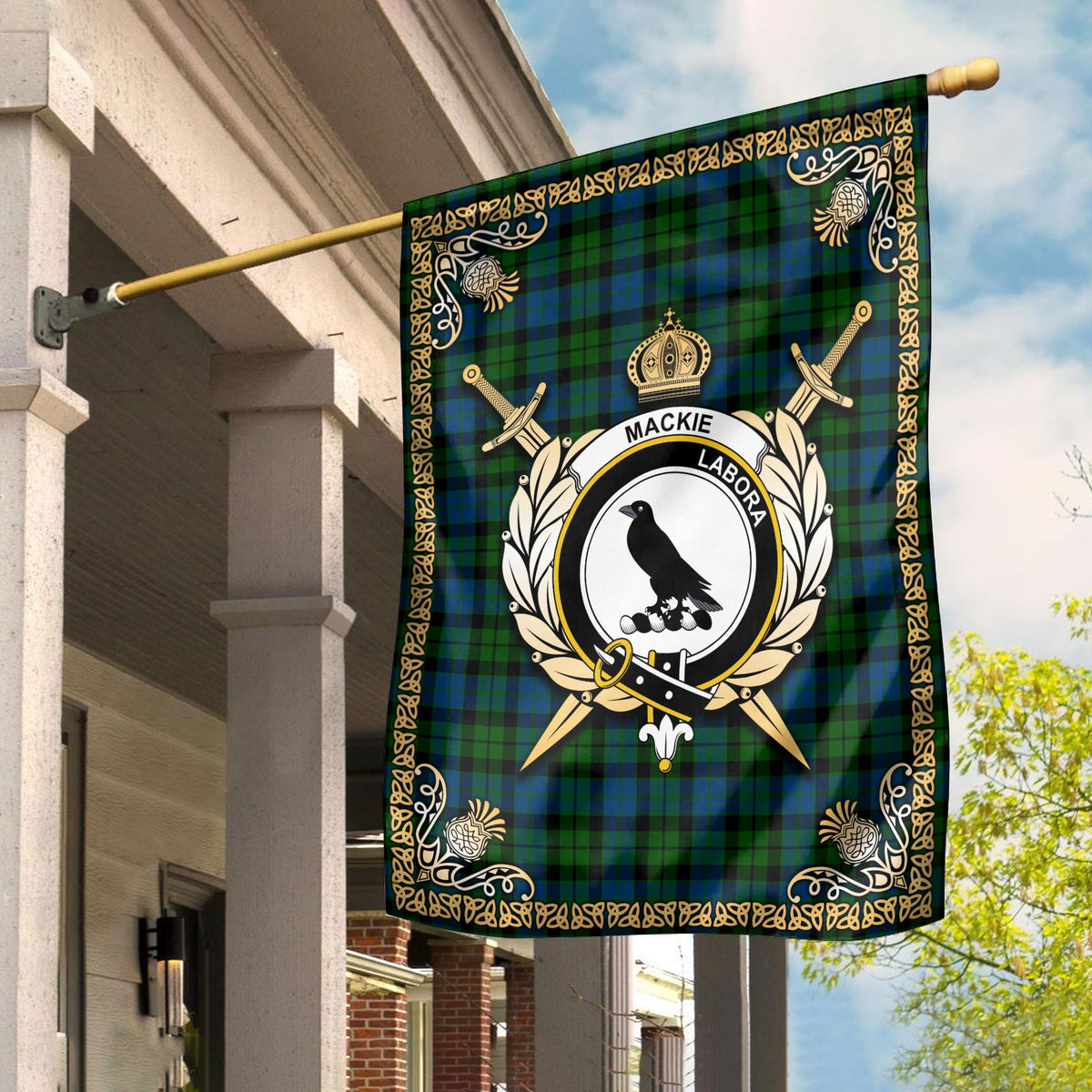 Clan MacKie Tartan Crest Garden Flag  - Celtic Thistle  DQ18 Clan Mackie Tartan Today   