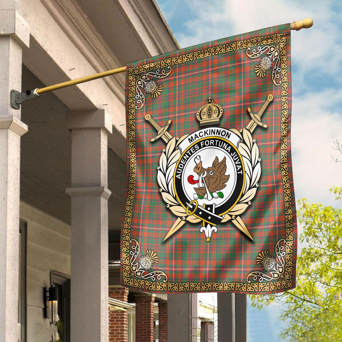 Clan MacKinnon Ancient Tartan Crest Garden Flag  - Celtic Thistle  EE29 Clan MacKinnon Tartan Today   