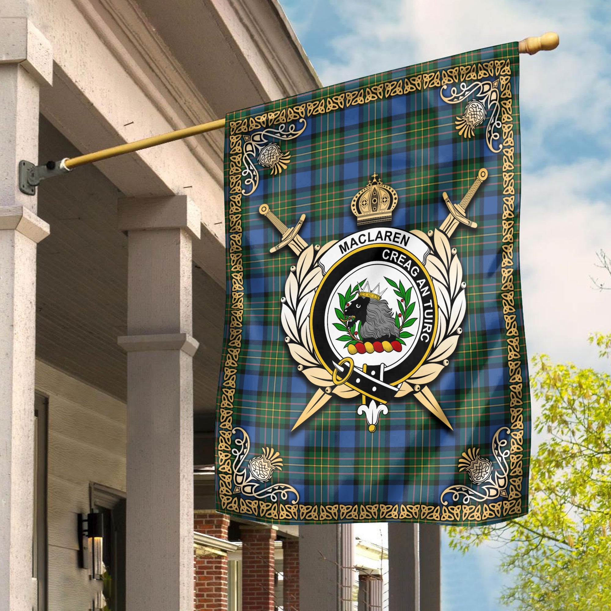 Clan MacLaren Ancient Tartan Crest Garden Flag  - Celtic Thistle  RI76 Clan Garden Tartan Today   