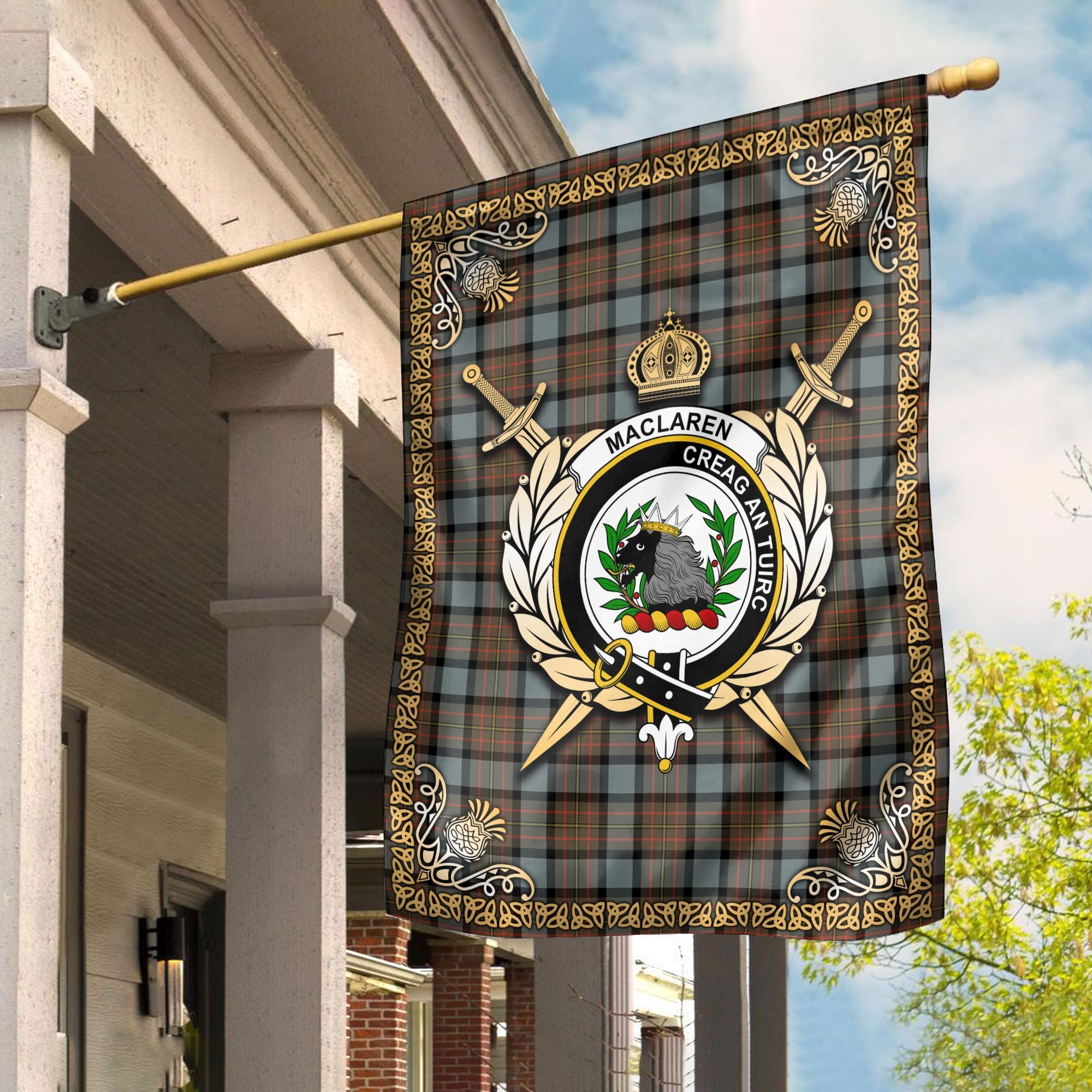 Clan MacLaren Weathered Tartan Crest Garden Flag  - Celtic Thistle  LB87 Clan Garden Tartan Today   