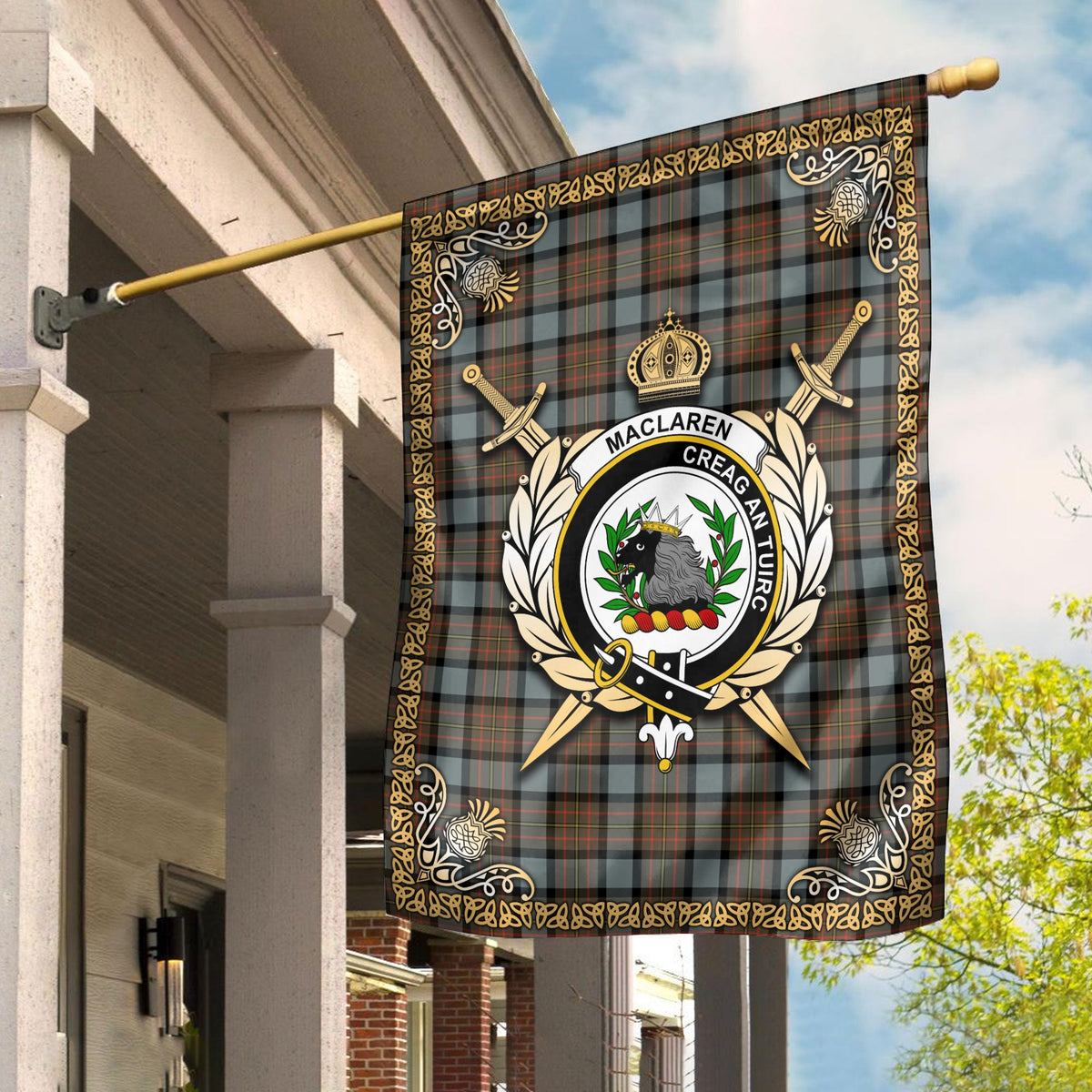 Clan MacLaren Weathered Tartan Crest Garden Flag  - Celtic Thistle  LB87 Clan Garden Tartan Today   