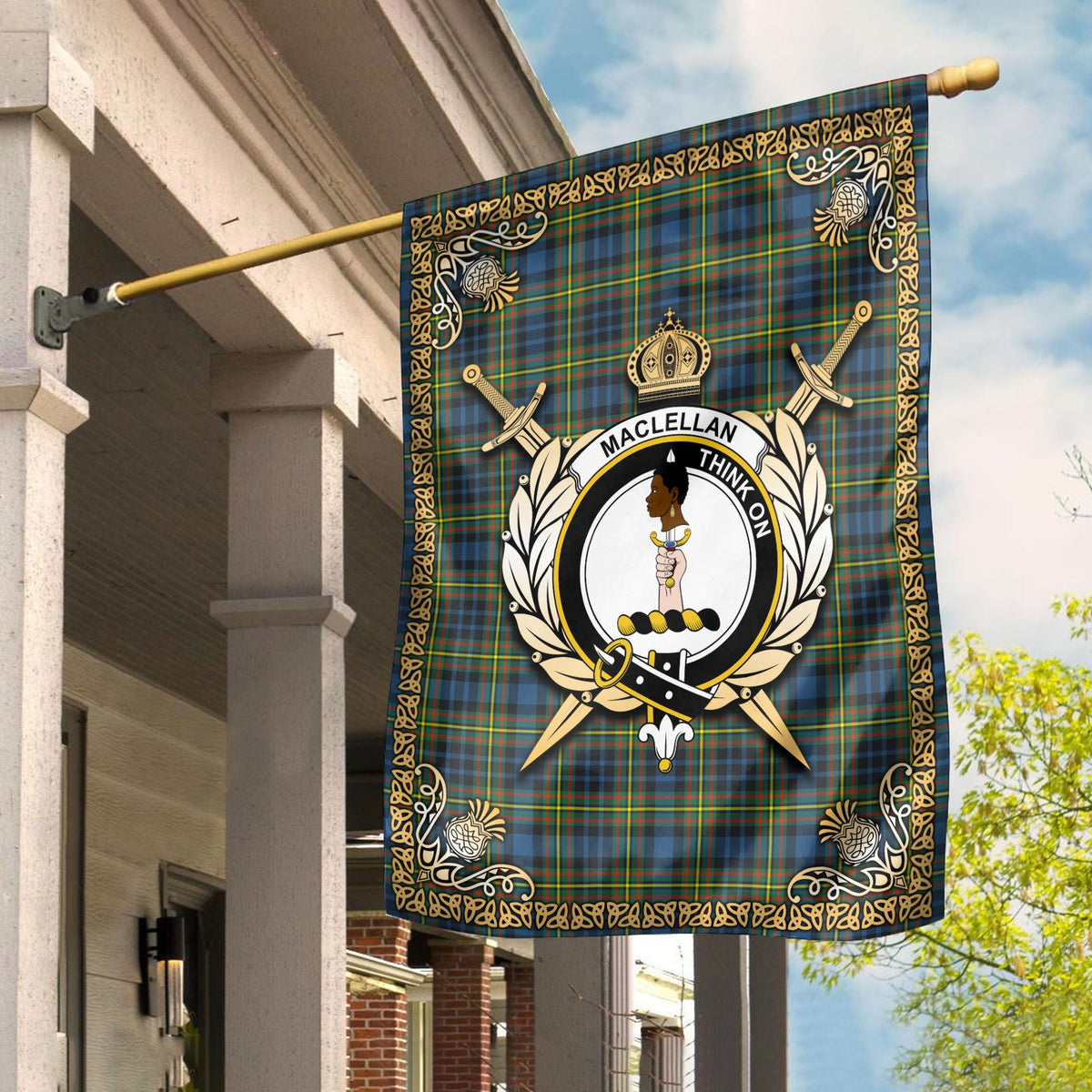 Clan MacLellan Ancient Tartan Crest Garden Flag  - Celtic Thistle  AF29 Clan Garden Tartan Today   