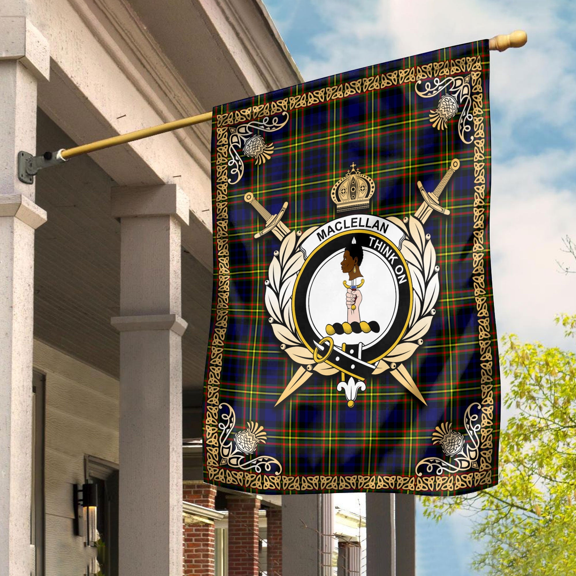 Clan MacLellan Modern Tartan Crest Garden Flag  - Celtic Thistle  TG17 Clan Garden Tartan Today   