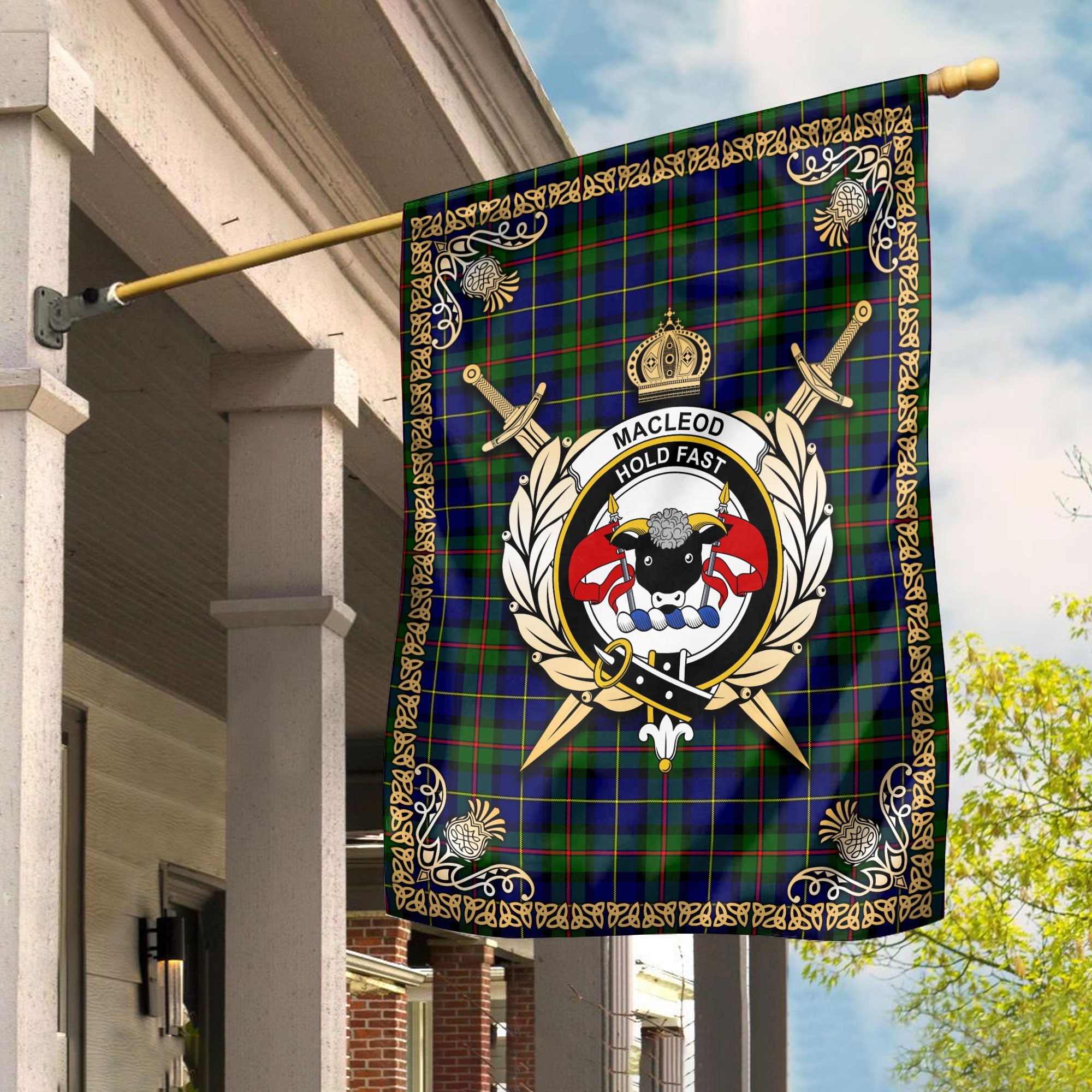 Clan MacLeod of Harris Modern Tartan Crest Garden Flag  - Celtic Thistle  SJ47 Clan Garden Tartan Today   