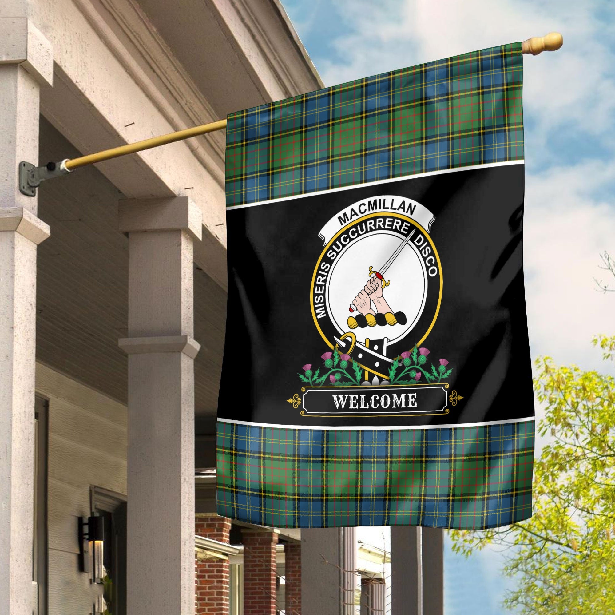 Clan MacMillan Hunting Ancient Tartan Crest Garden Flag  - Welcome  MY93 Clan MacMillan Tartan Today   