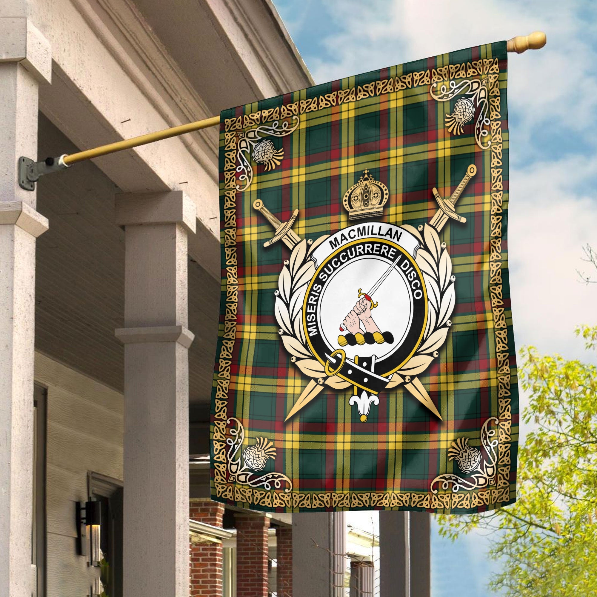 Clan MacMillan Old Modern Tartan Crest Garden Flag  - Celtic Thistle  NP58 Clan MacMillan Tartan Today   