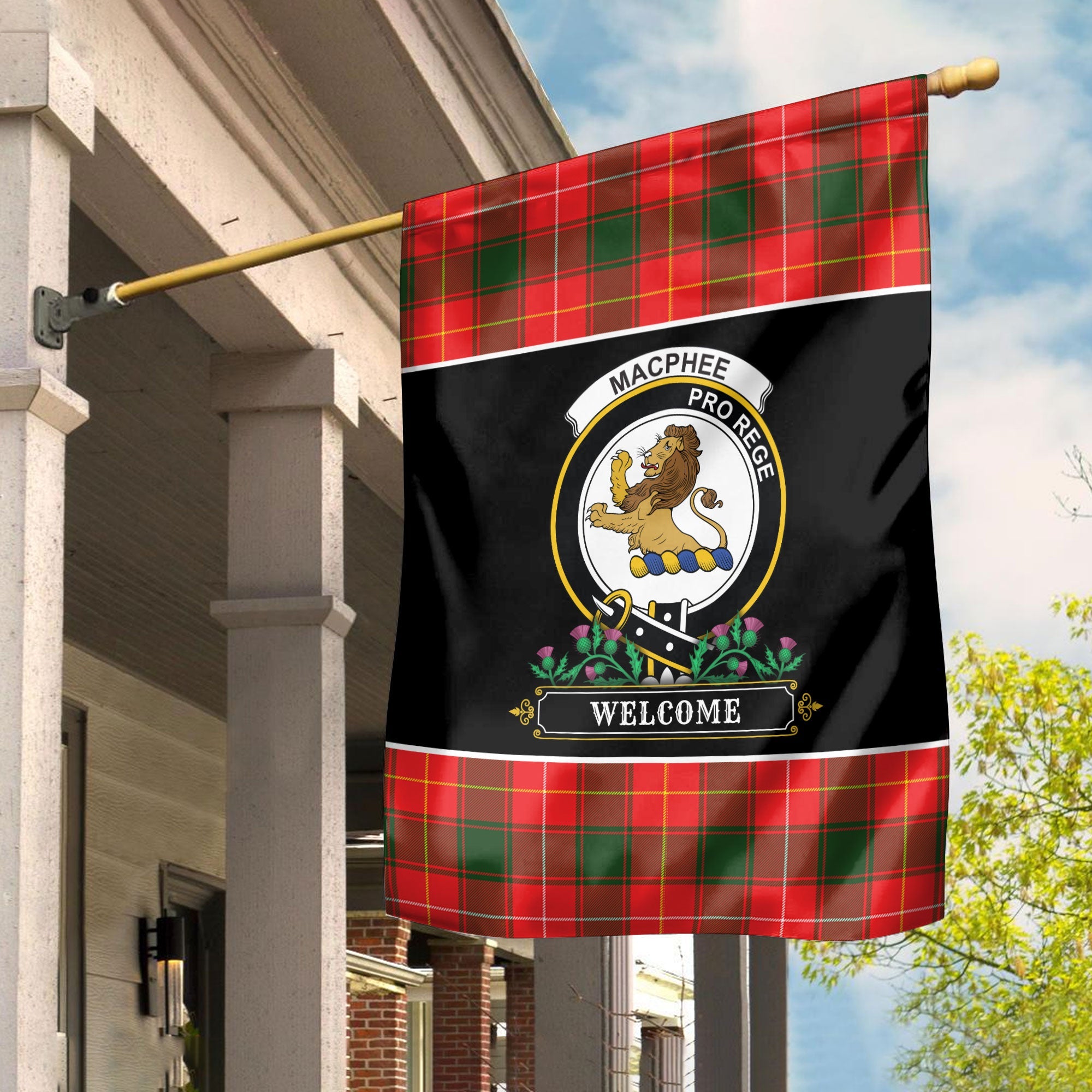 Clan MacPhee Modern Tartan Crest Garden Flag  - Welcome  UT87 Clan MacPhee_MacFie Tartan Today   
