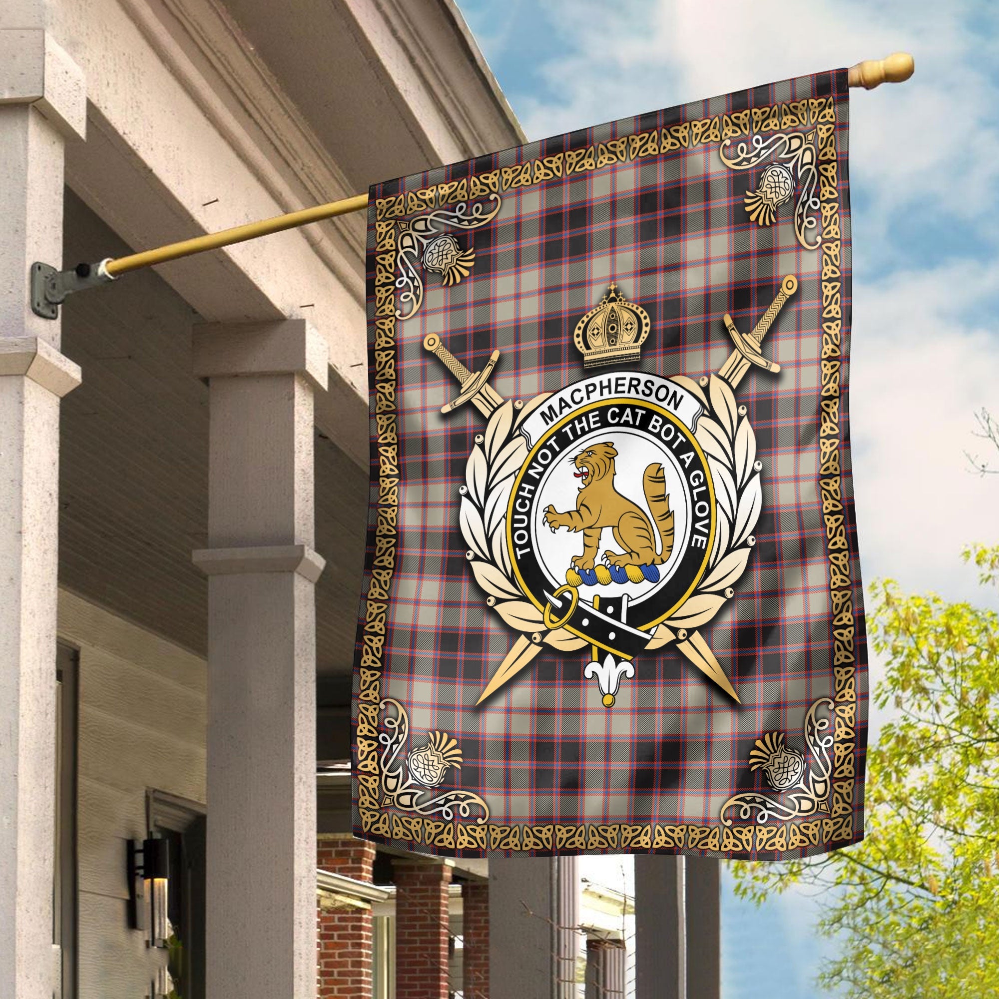 Clan MacPherson Hunting Ancient Tartan Crest Garden Flag  - Celtic Thistle  HB91 Clan MacPherson Tartan Today   