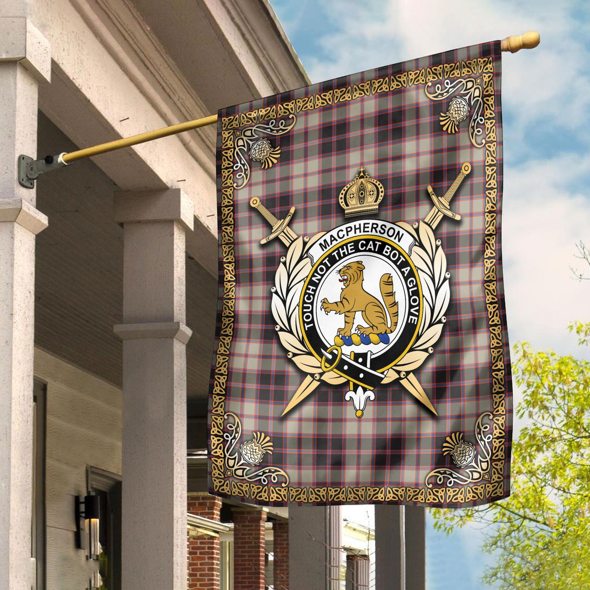 Clan MacPherson Hunting Ancient Tartan Crest Garden Flag  - Celtic Thistle  HB91 Clan MacPherson Tartan Today   