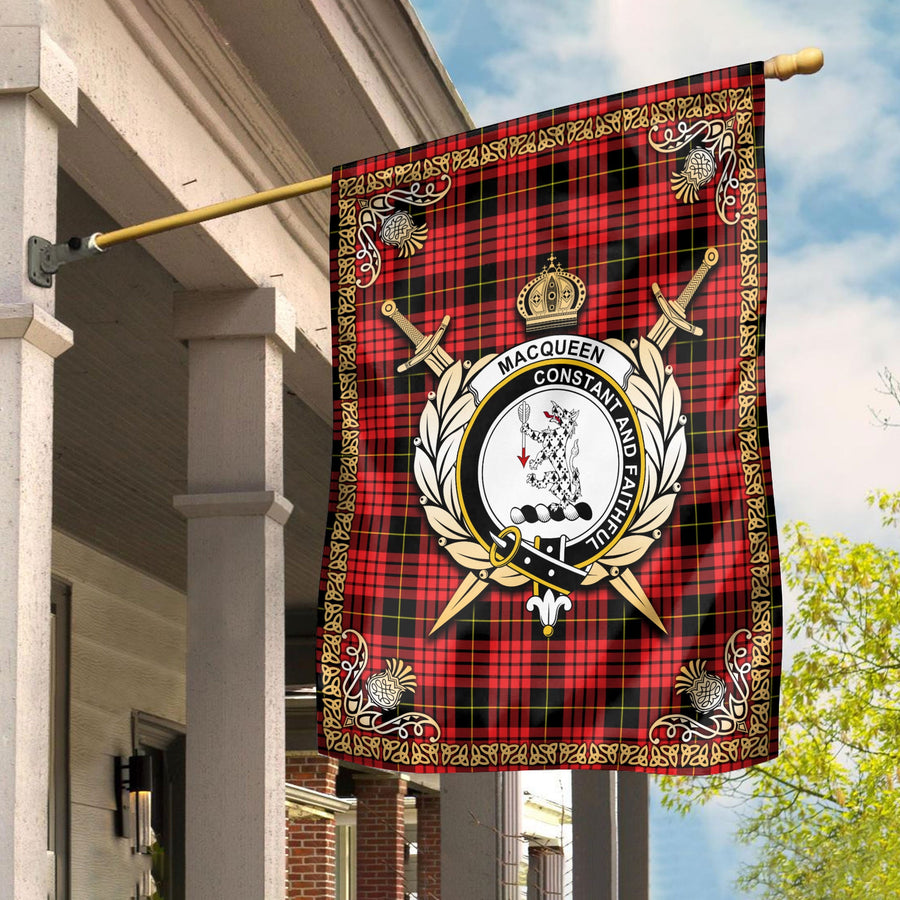 Clan MacQueen Modern Tartan Crest Garden Flag  - Celtic Thistle  PK80 Clan MacQueen Tartan Today   