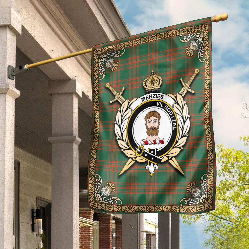 Clan Menzies Green Ancient Tartan Crest Garden Flag  - Celtic Thistle  AP19 Clan Menzies Tartan Today   