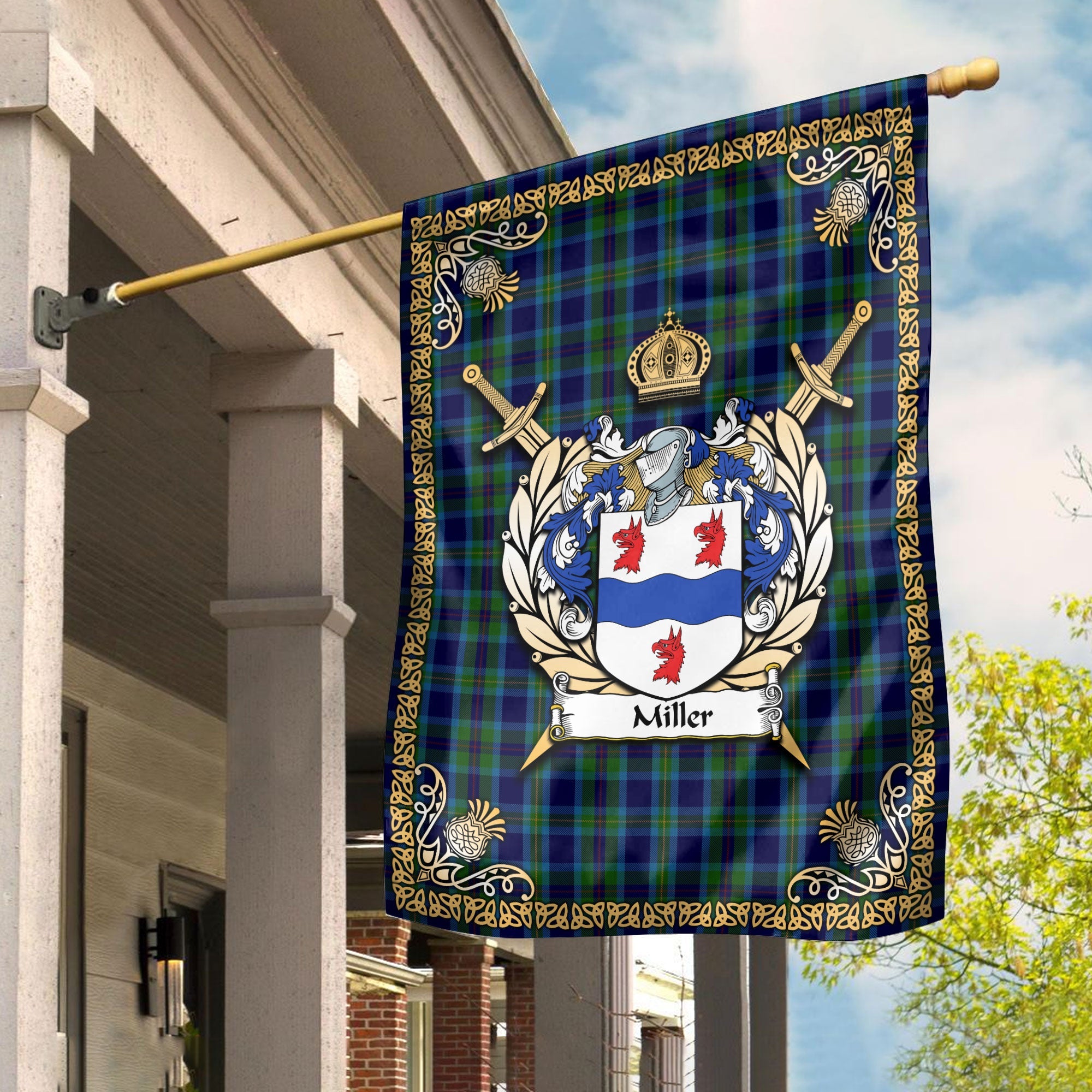 Clan Miller Tartan Crest Garden Flag  - Celtic Thistle  PF24 Clan Garden Tartan Today   