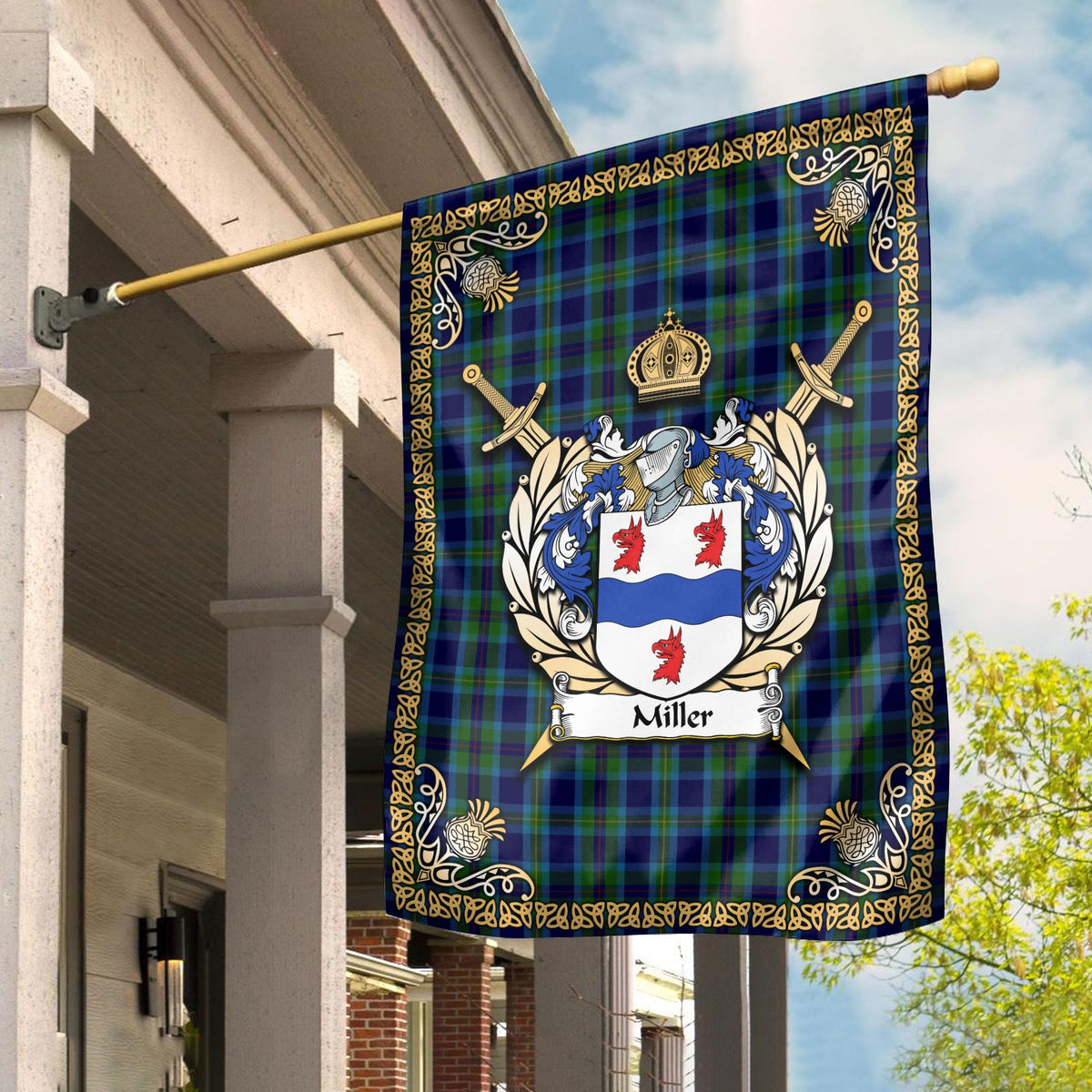 Clan Miller Tartan Crest Garden Flag  - Celtic Thistle  PF24 Clan Garden Tartan Today   