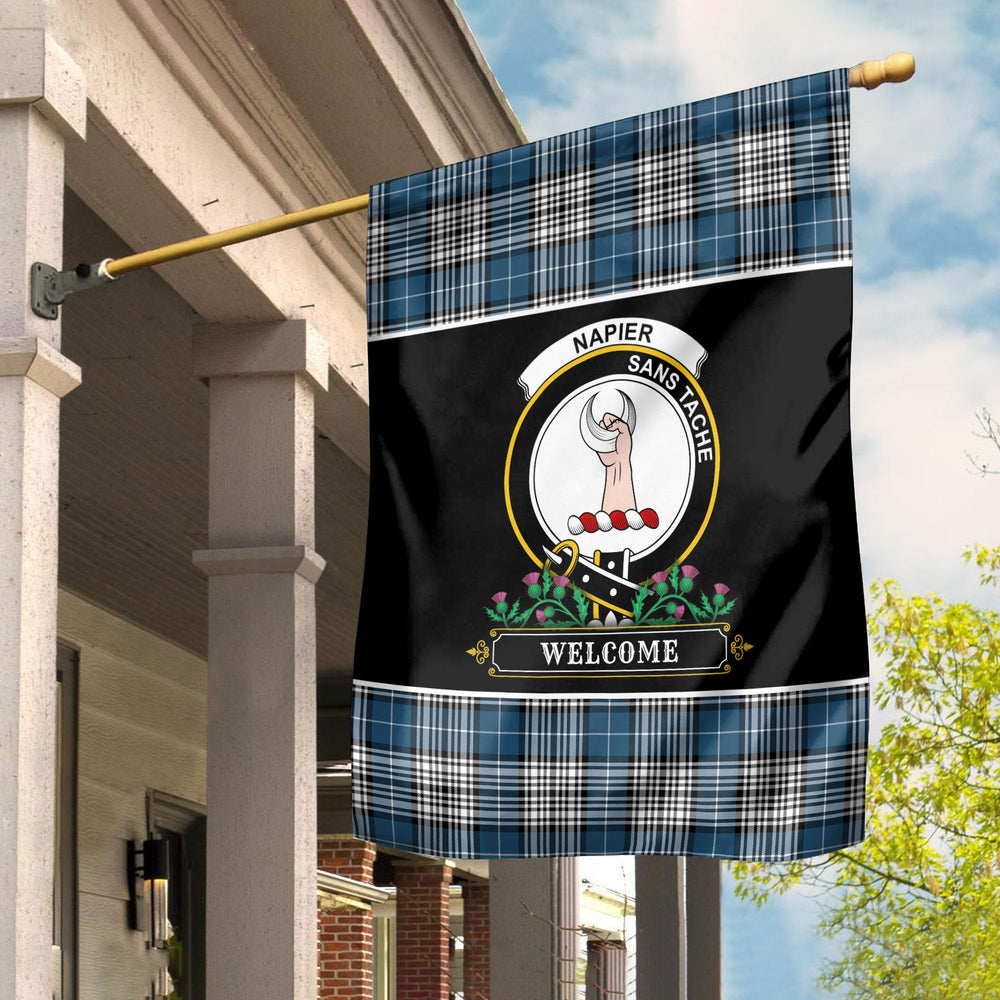 Clan Napier Modern Tartan Crest Garden Flag  - Welcome  VO22 Clan Napier Tartan Today   
