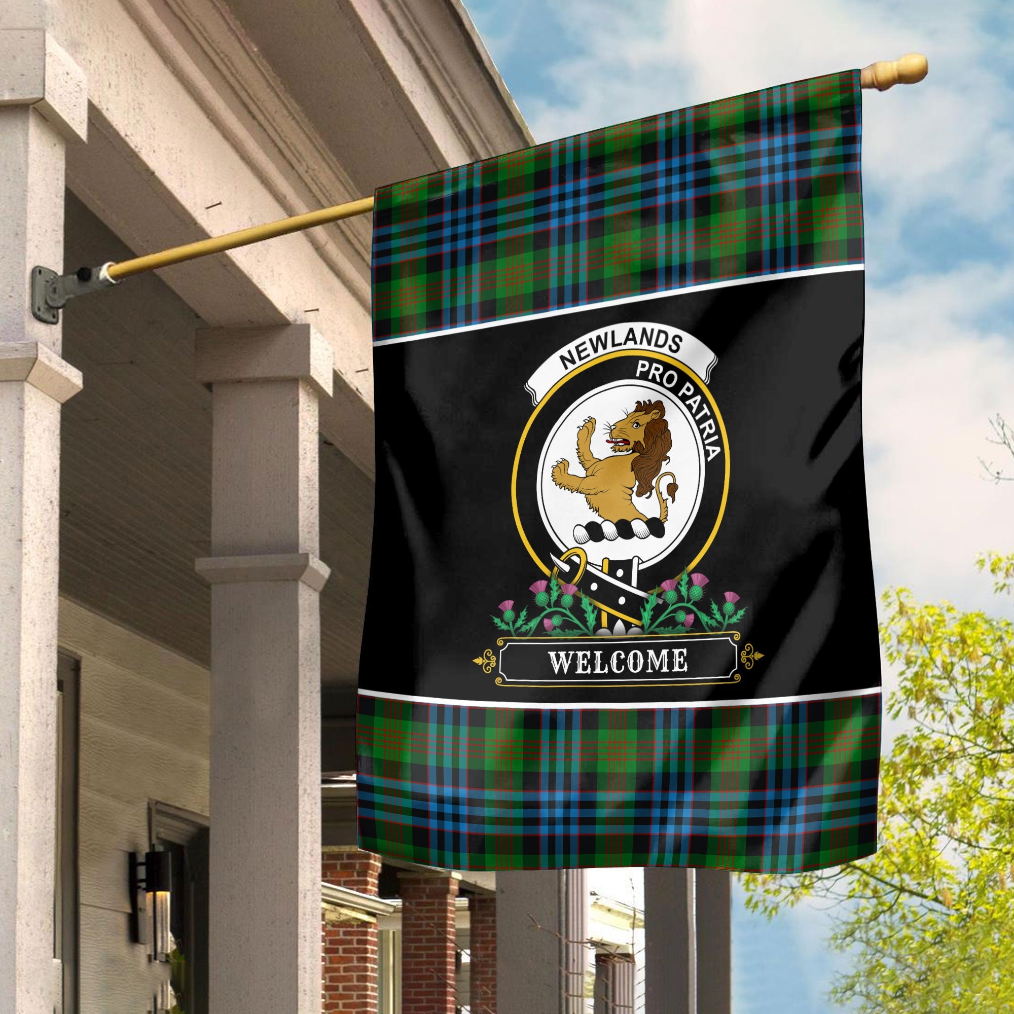 Clan Newlands Tartan Crest Garden Flag  - Welcome  II40 Clan Newlands Tartan Today   