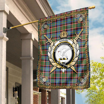 Clan Norvel (or Norvill) Tartan Crest Garden Flag - Celtic Thistle