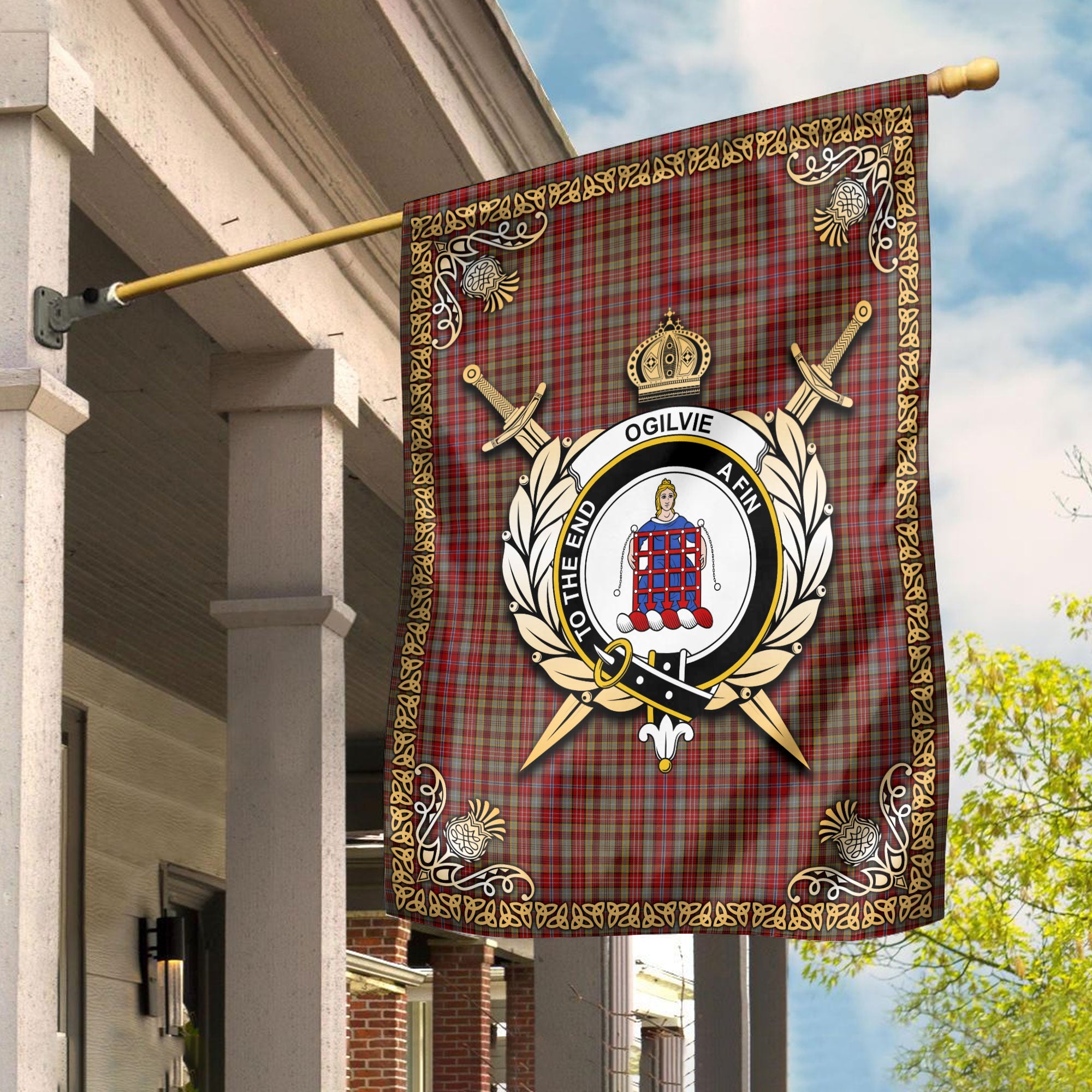 Clan Ogilvie Tartan Crest Garden Flag  - Celtic Thistle  QA89 Clan Ogilvie Tartan Today   