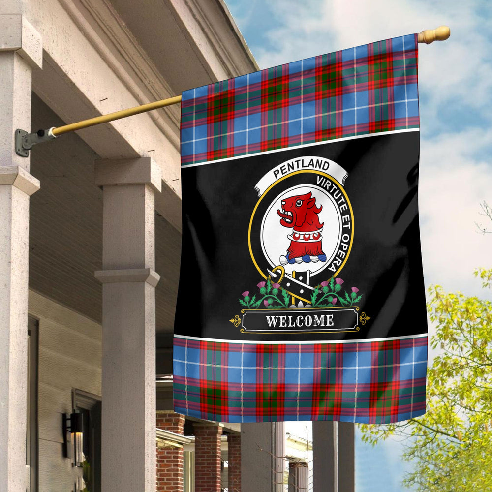 Clan Pentland Tartan Crest Garden Flag  - Welcome  AQ24 Clan Pentland Tartan Today   