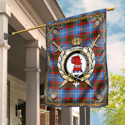 Clan Pentland Tartan Crest Garden Flag - Celtic Thistle