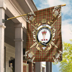 Clan Reid Tartan Crest Black Garden Flag  - Gold Thistle  DM57 Clan Garden Tartan Today   