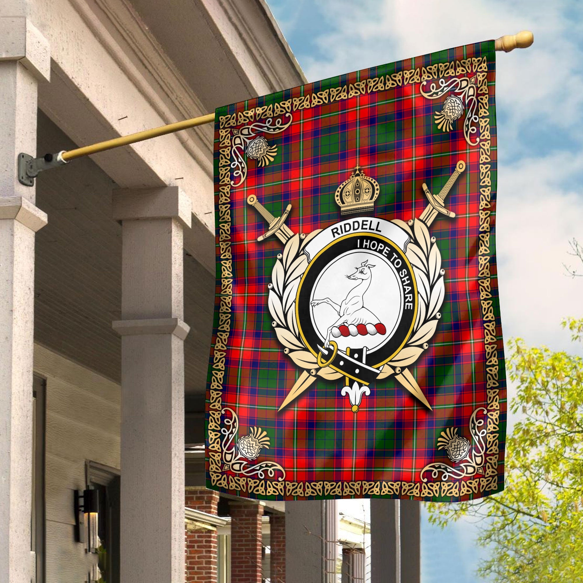 Clan Riddell Tartan Crest Garden Flag  - Celtic Thistle  XI48 Clan Riddell Tartan Today   