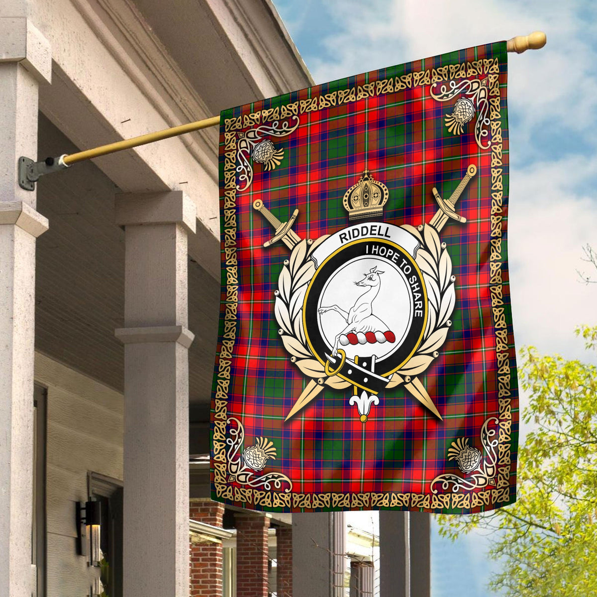 Clan Riddell Tartan Crest Garden Flag  - Celtic Thistle  XI48 Clan Riddell Tartan Today   