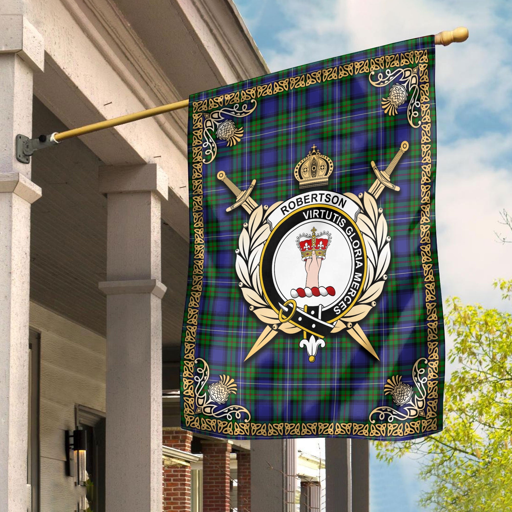 Clan Robertson Hunting Modern Tartan Crest Garden Flag  - Celtic Thistle  LB54 Clan Robertson Tartan Today   