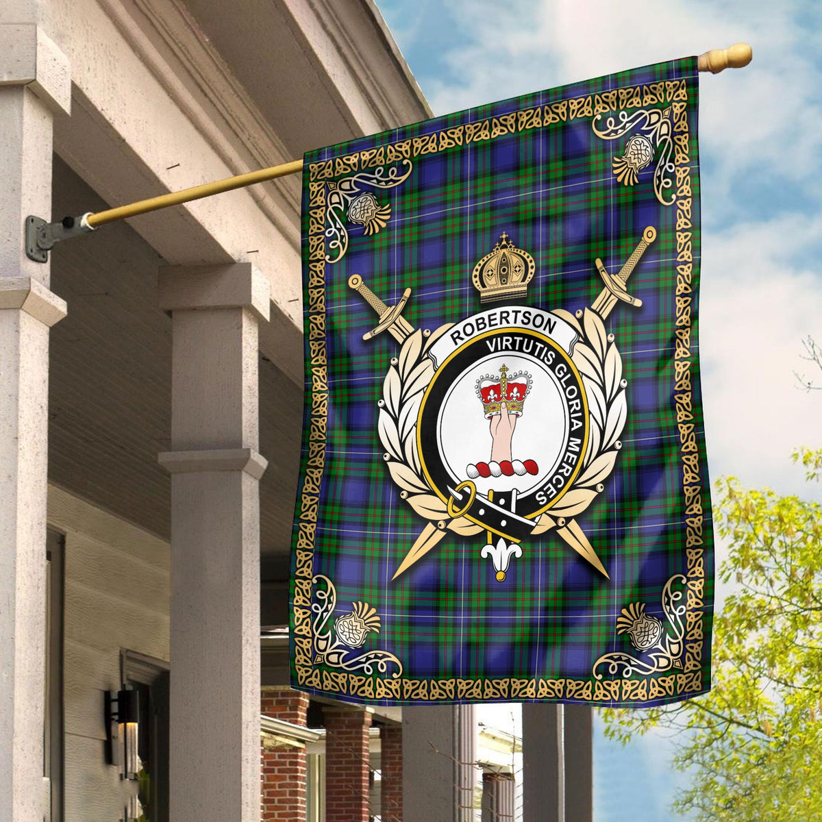 Clan Robertson Hunting Modern Tartan Crest Garden Flag  - Celtic Thistle  LB54 Clan Robertson Tartan Today   