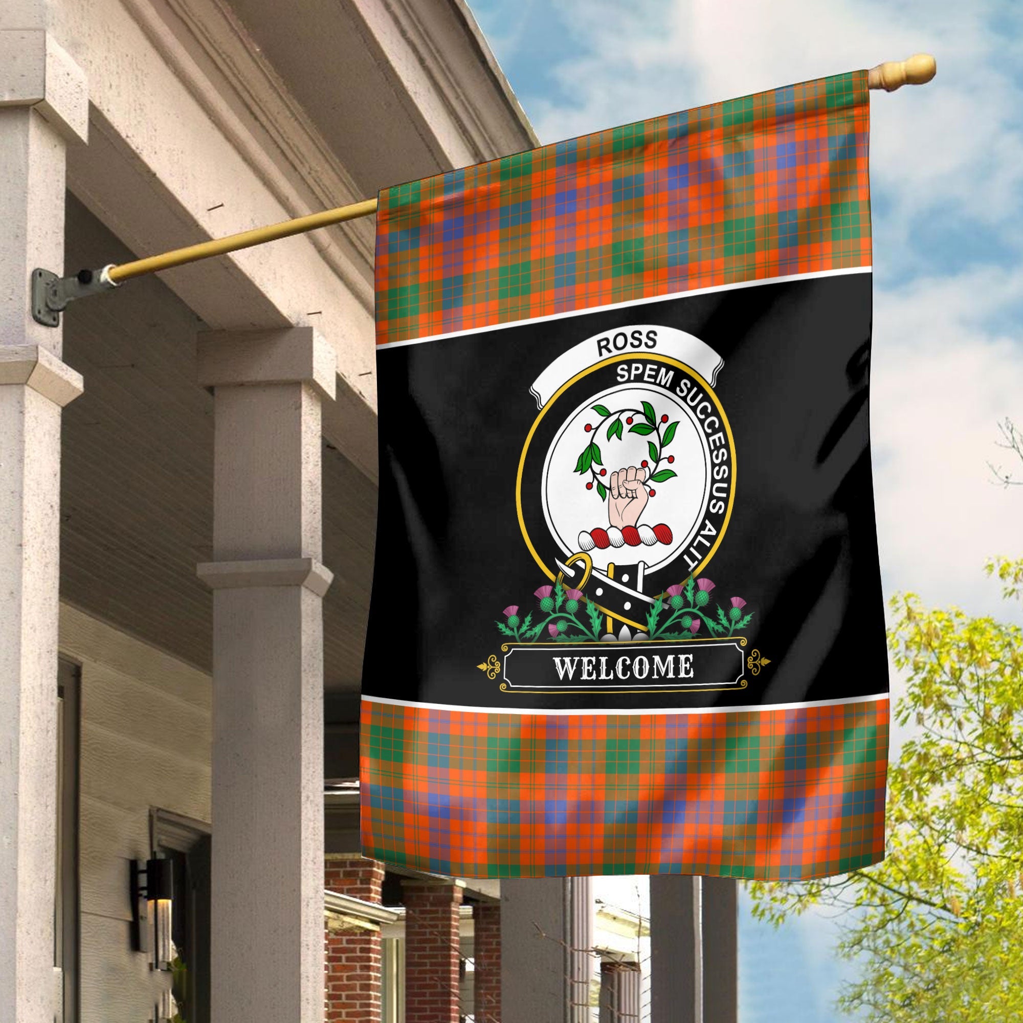 Clan Ross Ancient Tartan Crest Garden Flag  - Welcome  HP16 Clan Ross Tartan Today   