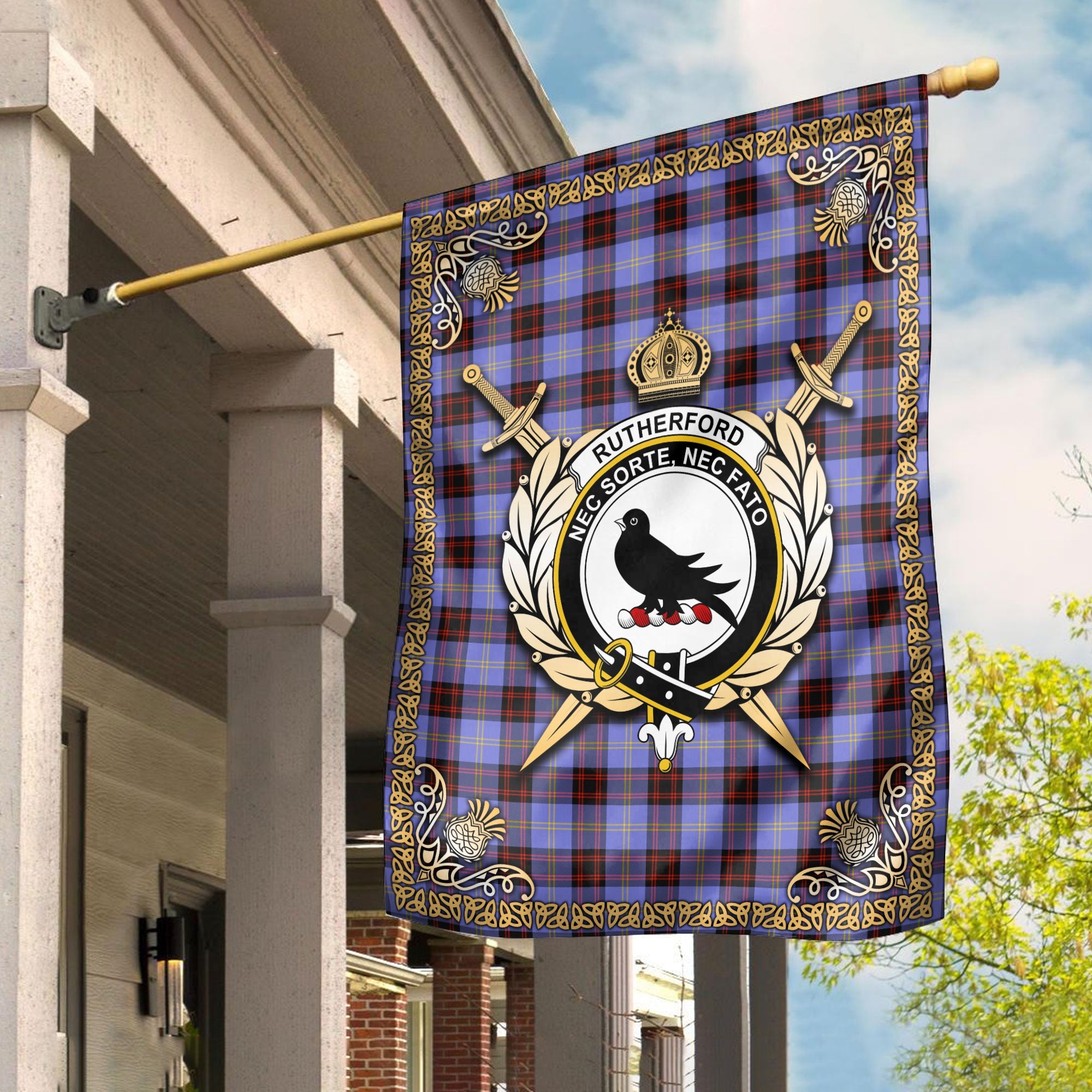 Clan Rutherford Tartan Crest Garden Flag  - Celtic Thistle  ZR80 Clan Rutherford Tartan Today   