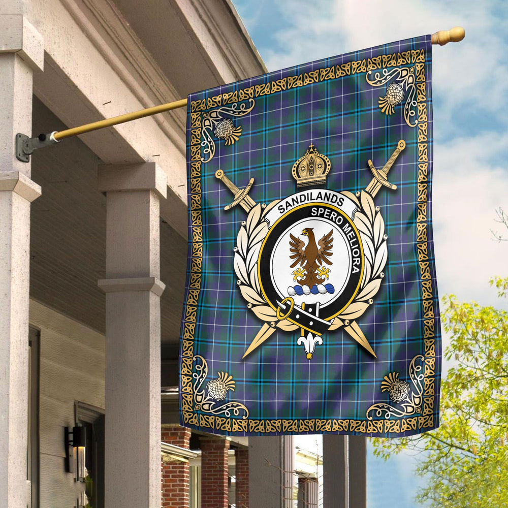 Clan Sandilands Tartan Crest Garden Flag  - Celtic Thistle  IQ75 Clan Sandilands Tartan Today   