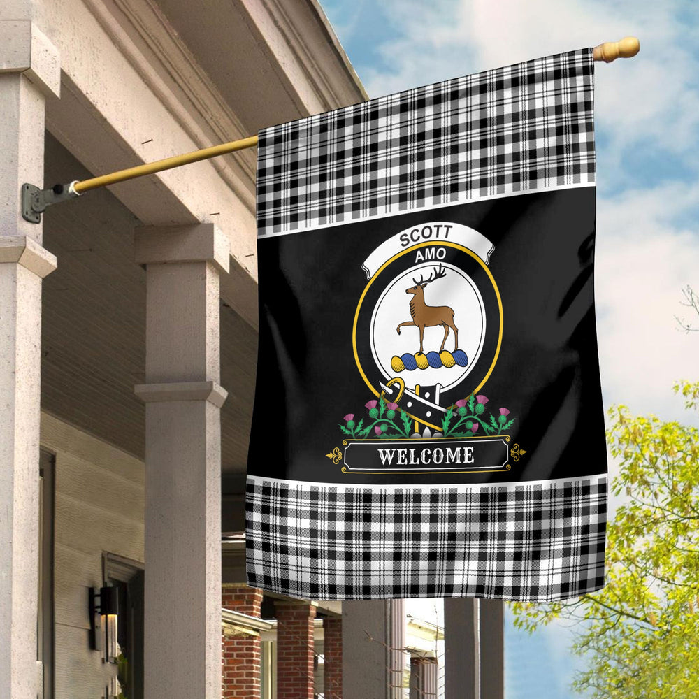 Clan Scott Black & White Modern Tartan Crest Garden Flag  - Welcome  YH30 Clan Scott (Scott Tartan) Tartan Today   