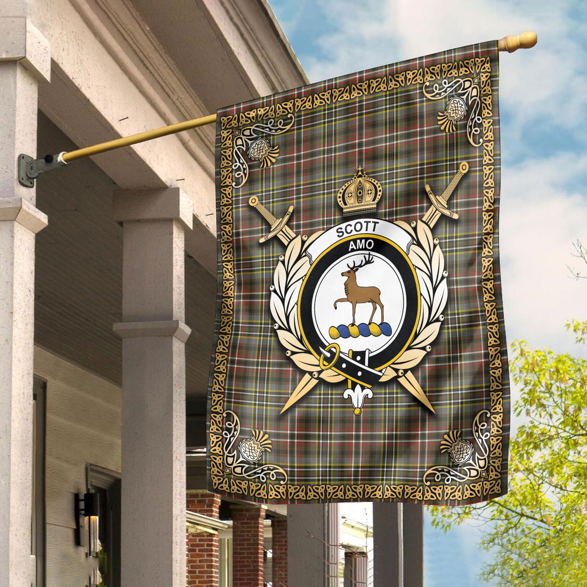 Clan Scott Green Weathered Tartan Crest Garden Flag  - Celtic Thistle  FA43 Clan Scott (Scott Tartan) Tartan Today   