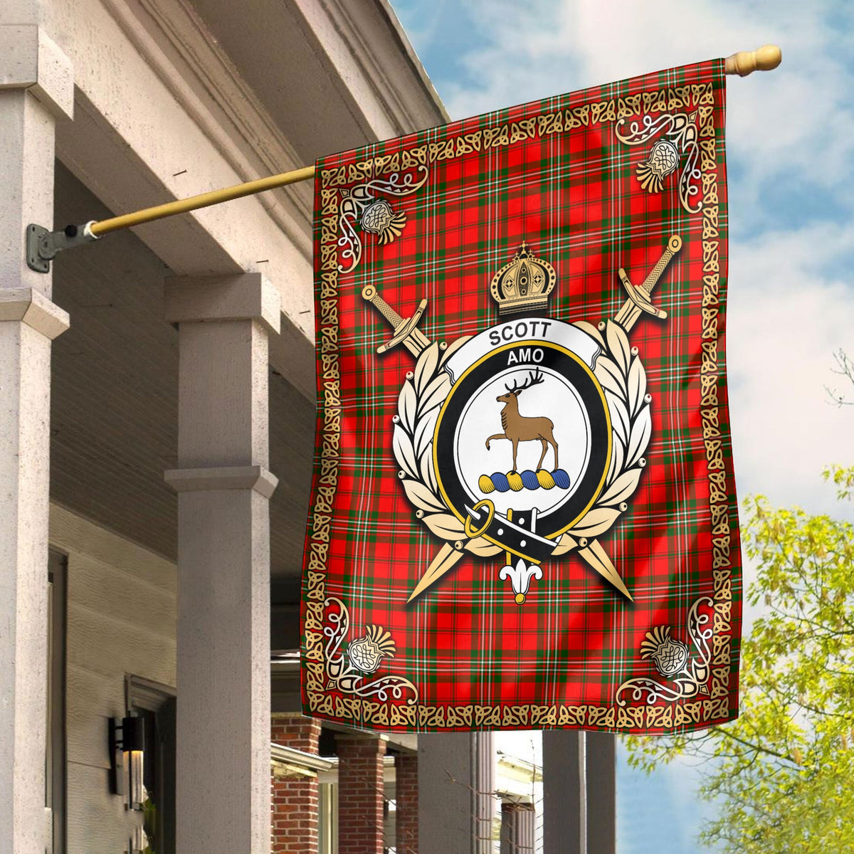 Clan Scott Modern Tartan Crest Garden Flag  - Celtic Thistle  YL74 Clan Scott (Scott Tartan) Tartan Today   