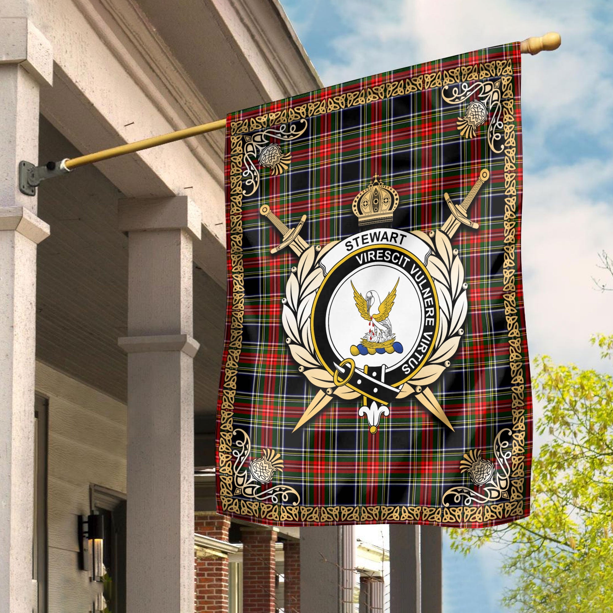 Clan Stewart Black Tartan Crest Garden Flag  - Celtic Thistle  XO97 Clan Stewart Tartan Today   