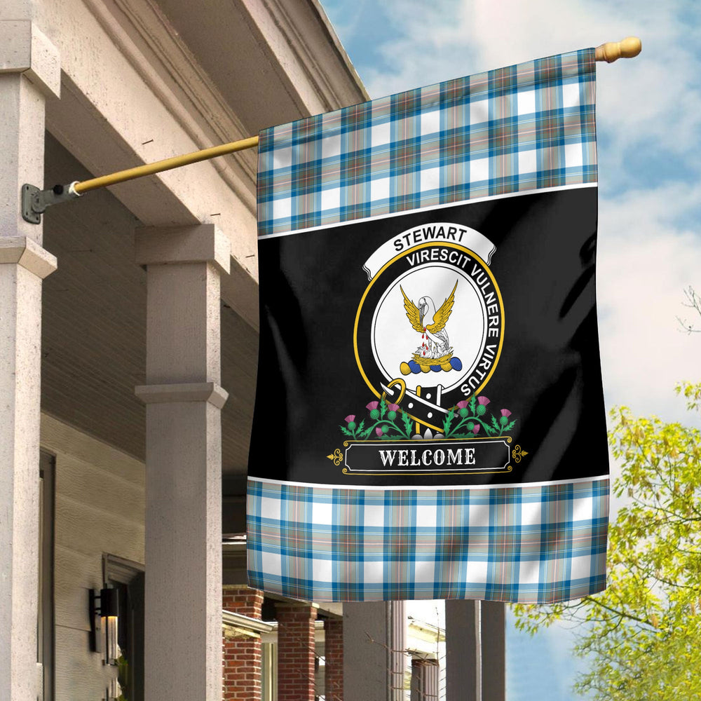 Clan Stewart Muted Blue Tartan Crest Garden Flag  - Welcome  AI79 Clan Stewart Tartan Today   