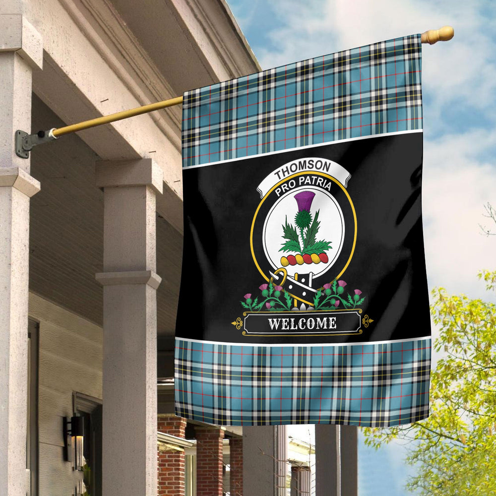 Clan Thomson Blue Tartan Crest Garden Flag  - Welcome  SQ65 Clan Thomson Tartan Today   