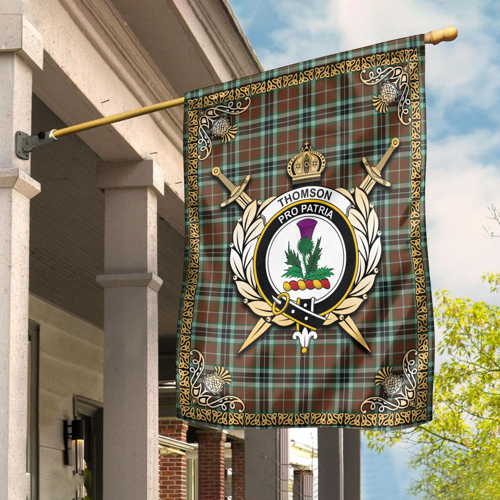 Clan Thomson Hunting Modern Tartan Crest Garden Flag  - Celtic Thistle  YR81 Clan Thomson Tartan Today   