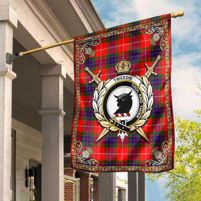 Clan Tweedie Tartan Crest Garden Flag - Celtic Thistle