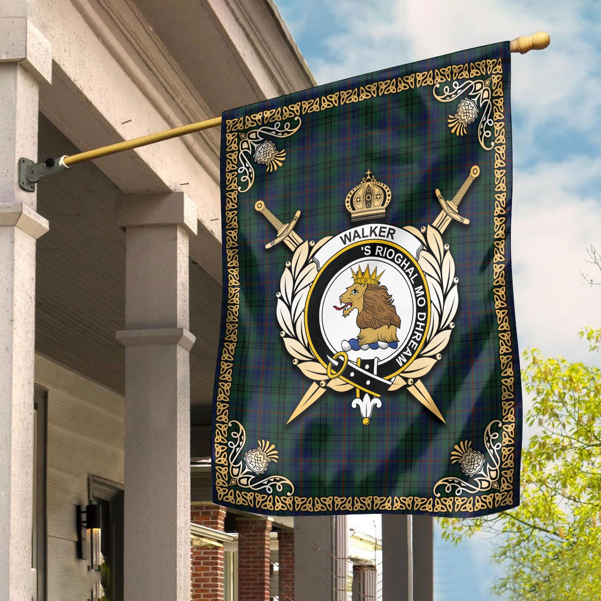 Clan Walker Hunting Tartan Crest Garden Flag  - Celtic Thistle  QV70 Clan Garden Tartan Today   