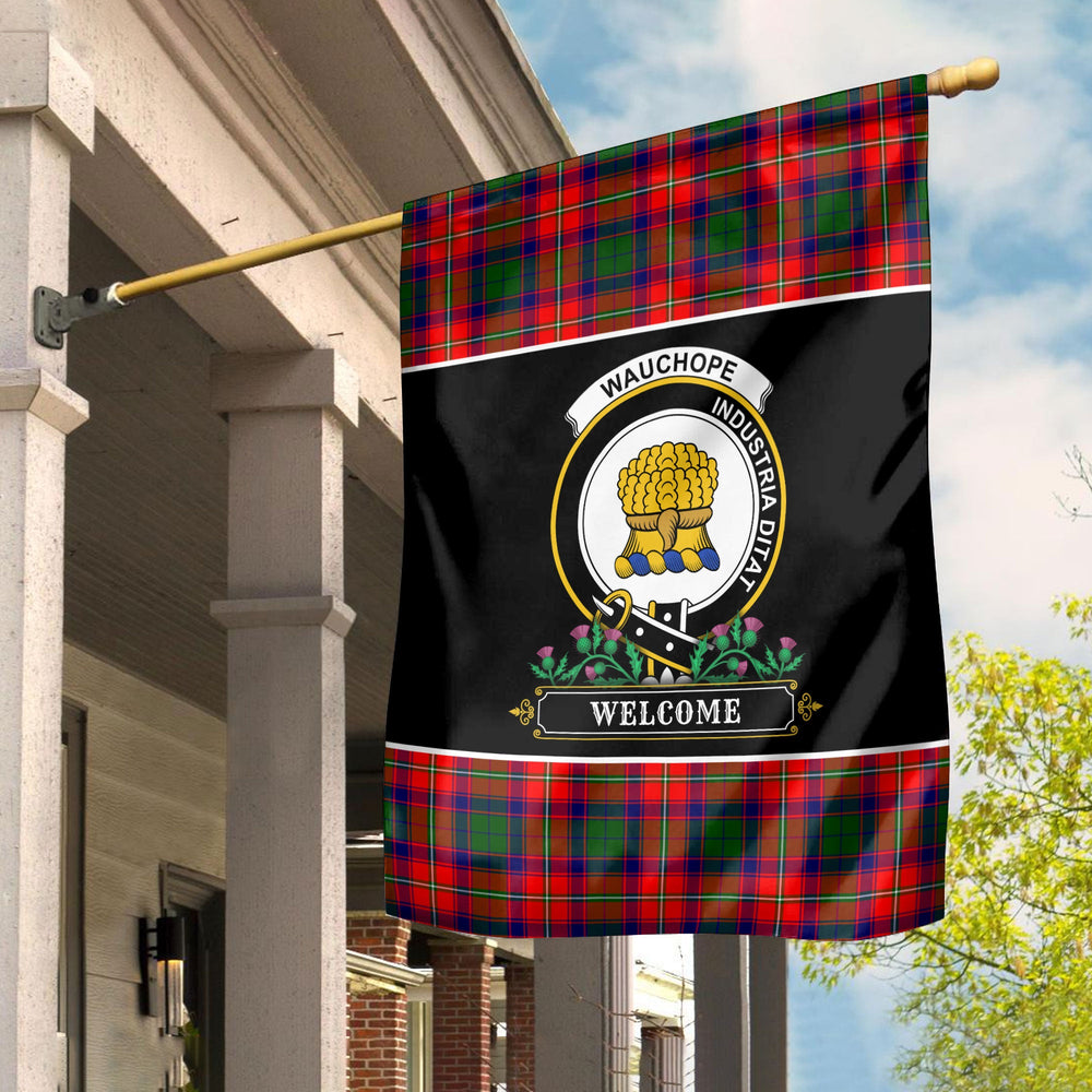 Clan Wauchope (or Waugh) Tartan Crest Garden Flag  - Welcome  TQ65 Clan Wauchope Tartan Today   