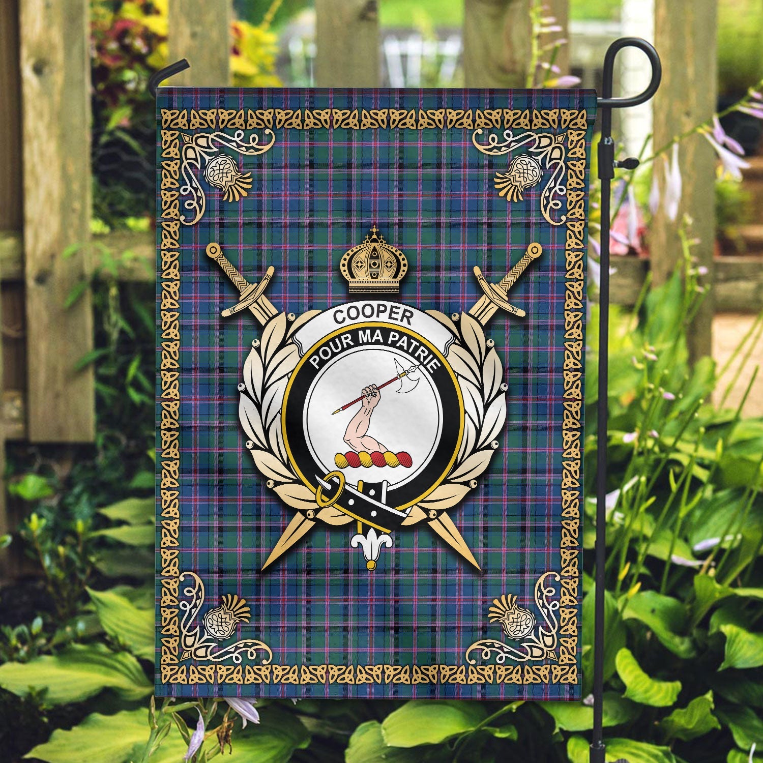 Clan Cooper Ancient Tartan Crest Garden Flag  - Celtic Thistle  AC89 Clan Cooper Tartan Today   