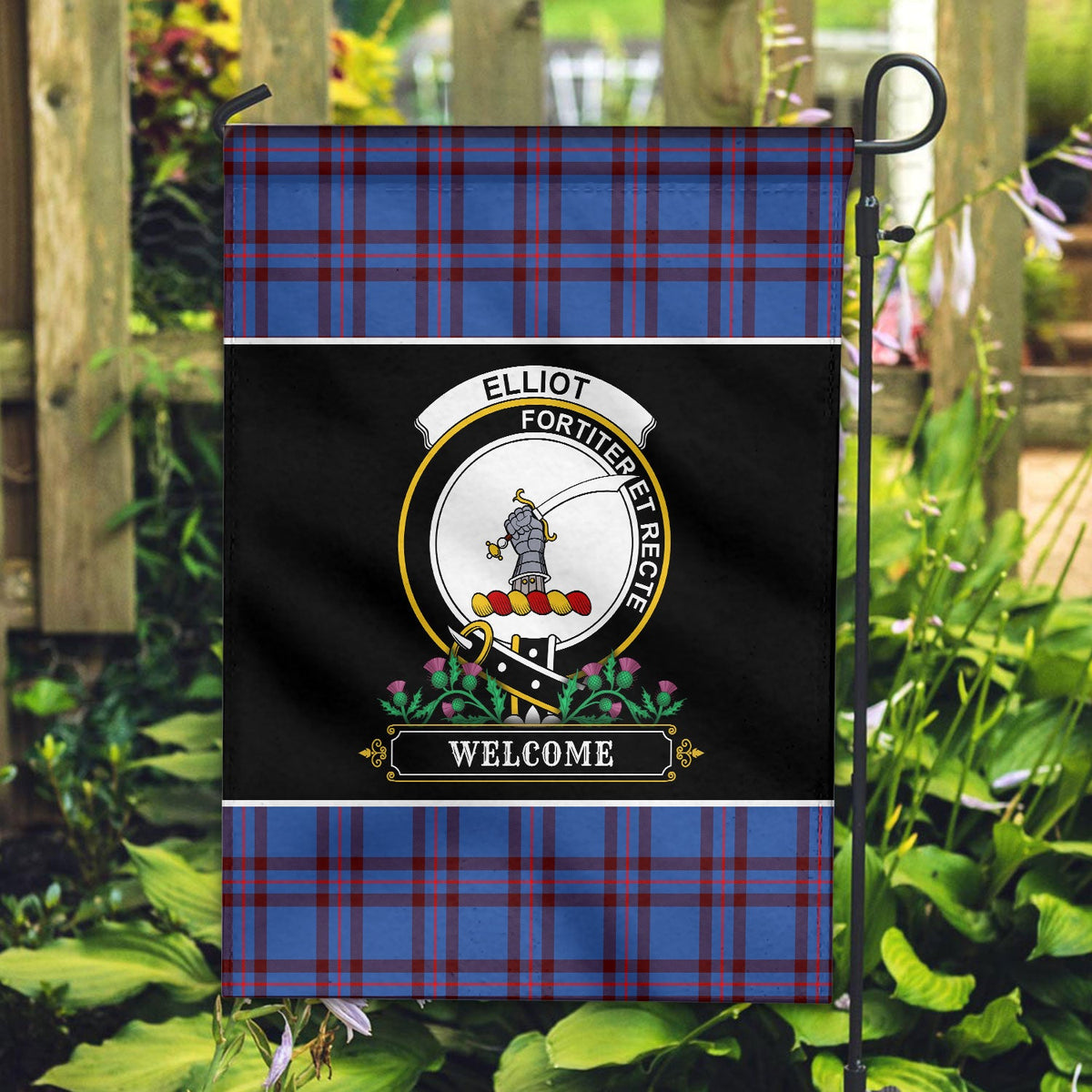 Clan Elliot Modern Tartan Crest Garden Flag  - Welcome  YZ98 Clan Elliot Tartan Today   